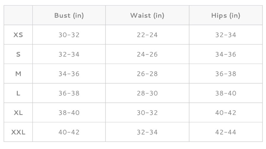 Sizing Chart Hokua Swim
